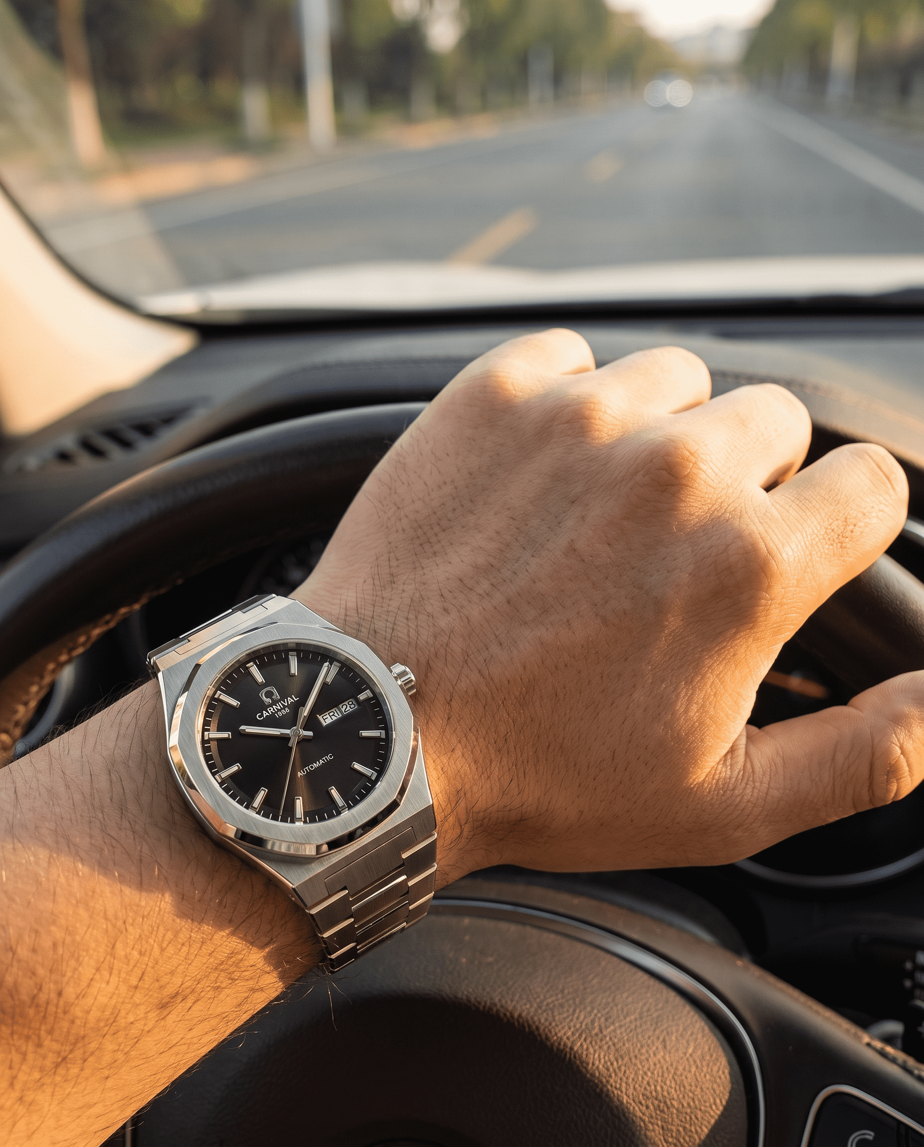 Carnival Octagon Automatic — black dial, driving lifestyle