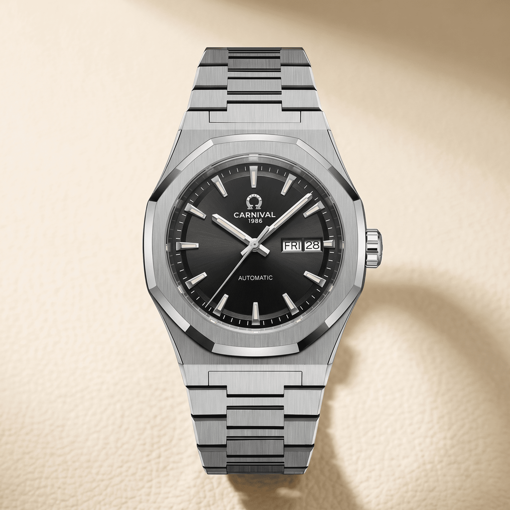 Carnival Octagon Automatic — black dial, hero on ivory