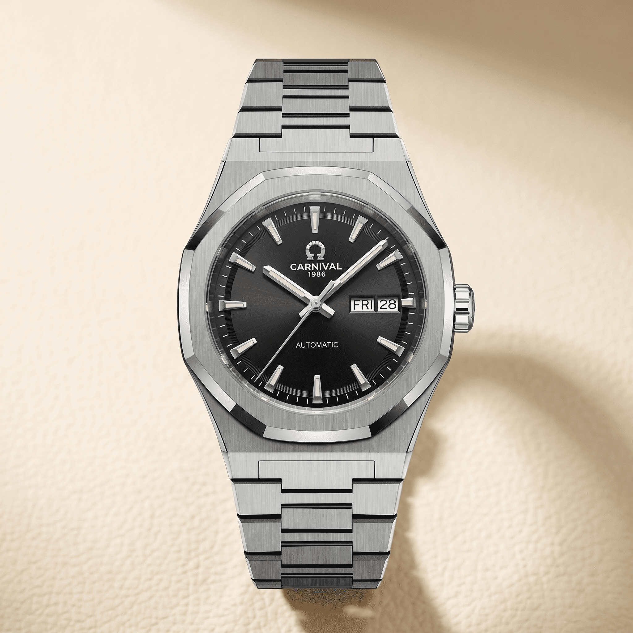 Carnival Octagon Automatic — black dial, hero on ivory