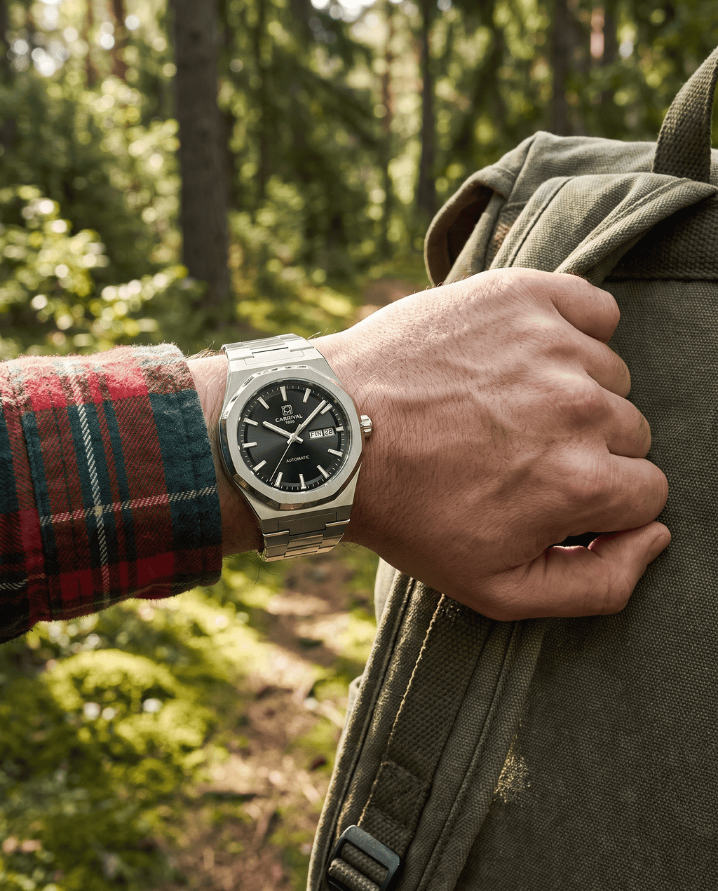 Carnival Octagon Automatic — black dial, trail hike lifestyle