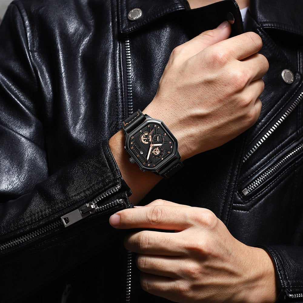 POEDAGAR 628 square quartz chronograph case profile