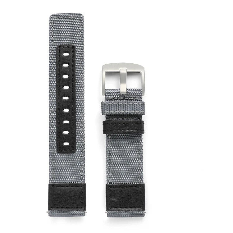 UPro sailcloth quick-release watch strap, black leather centre - Gray, silver buckle