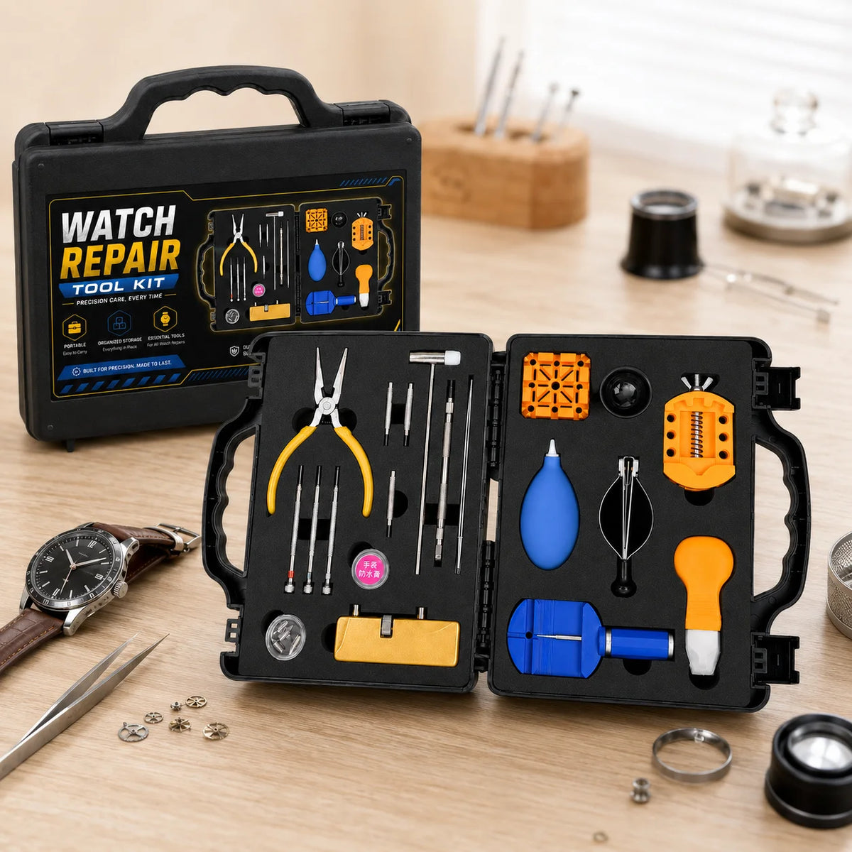Band adjustment tools in the watch repair kit