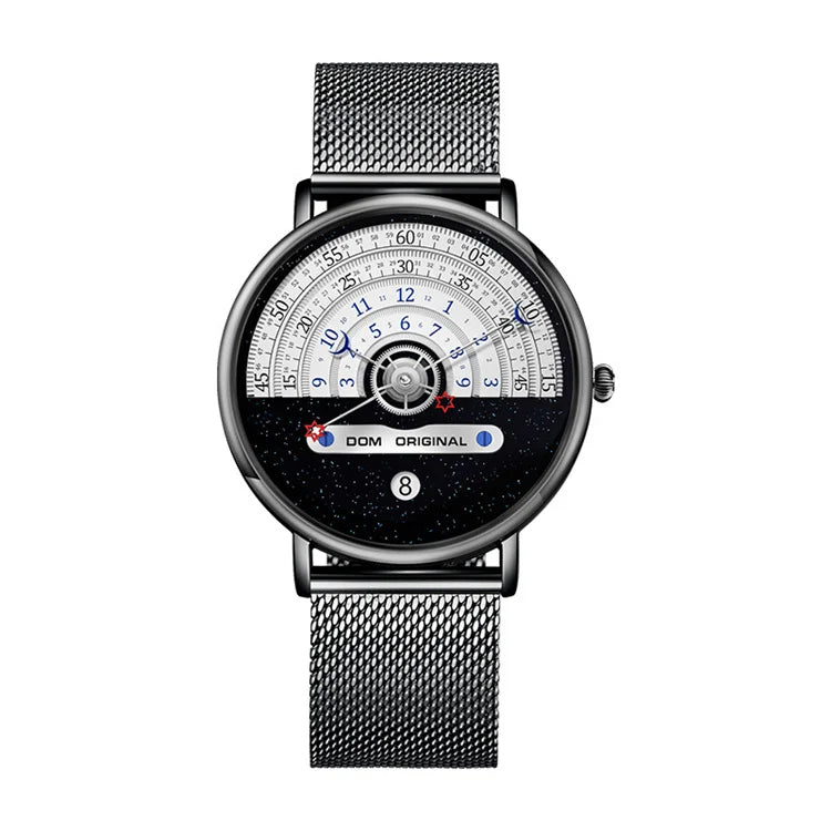 DOM M-1288 black case and mesh bracelet with white half-dial