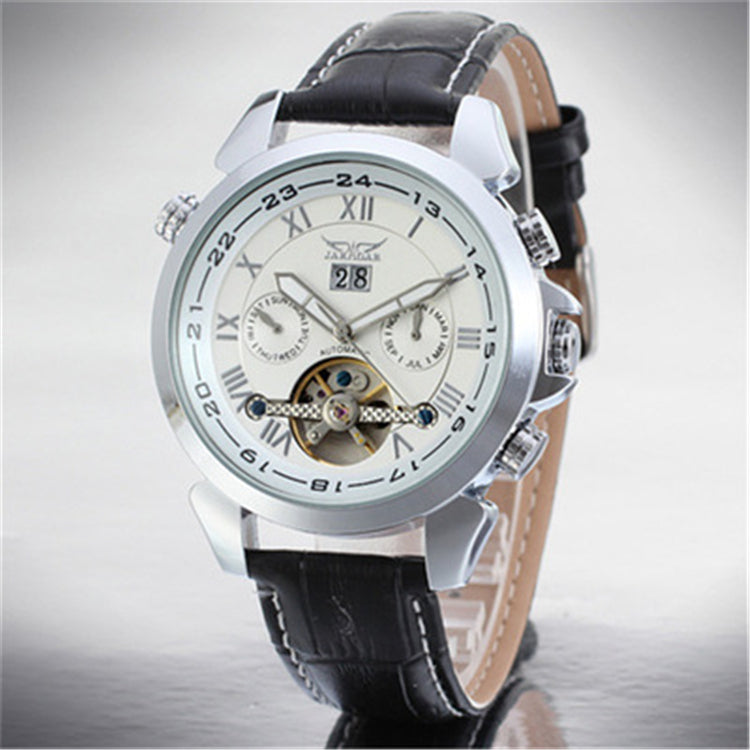 JARAGAR automatic open-heart watch, white dial and silver case