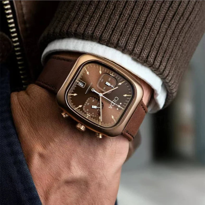 Retro Cushion Square Chronograph analog quartz watch, supplier photo 1