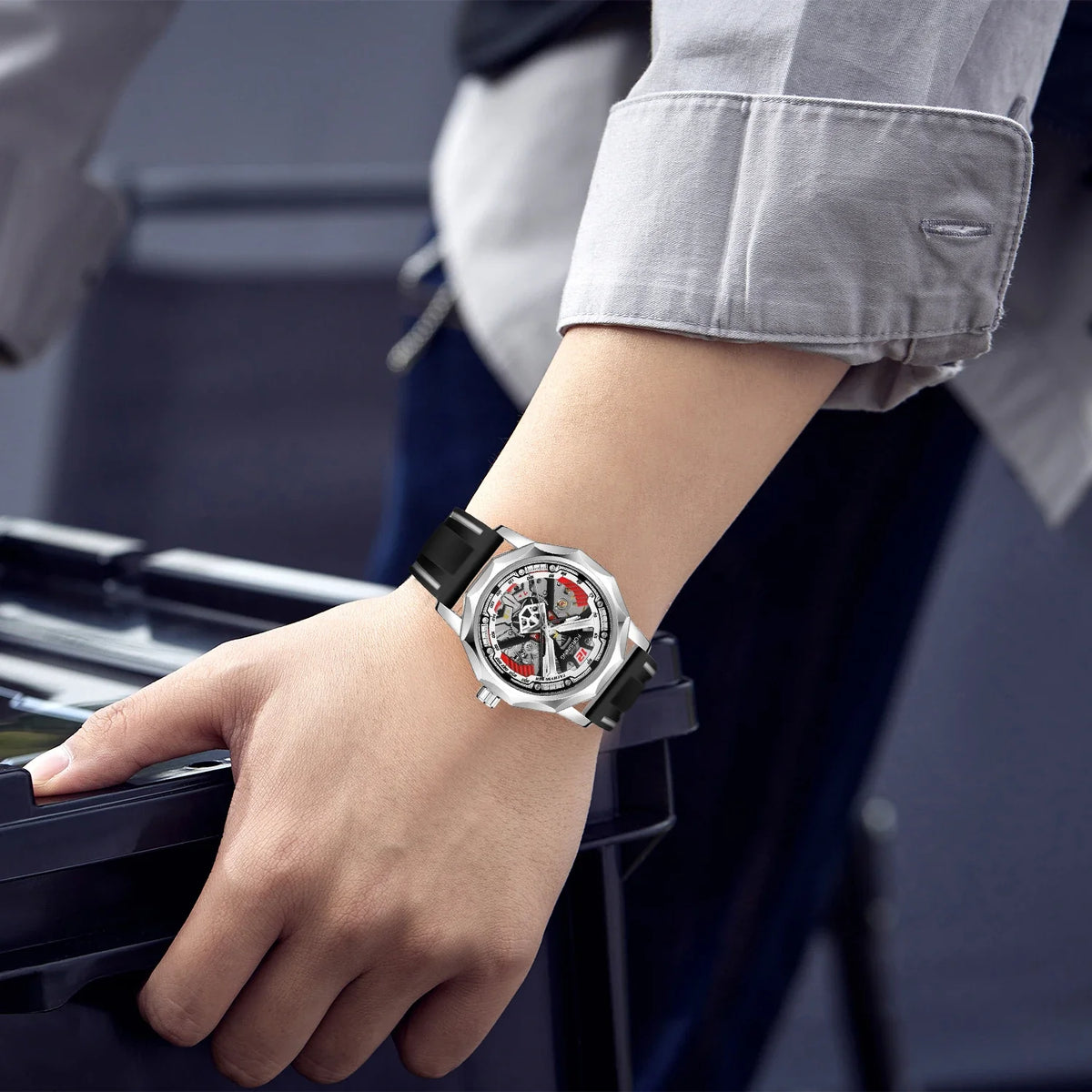 FORSINING H199M Black Silver angled product view