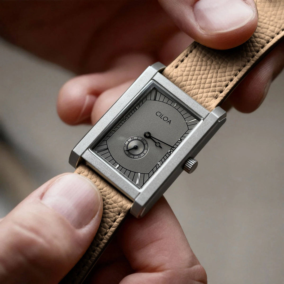 CILOA Gray Square Stainless Steel Quartz Watch, Brown