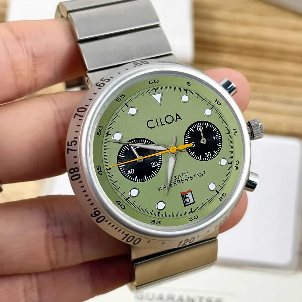 CILOA Large Dial Round Multifunction Quartz Watch, Green
