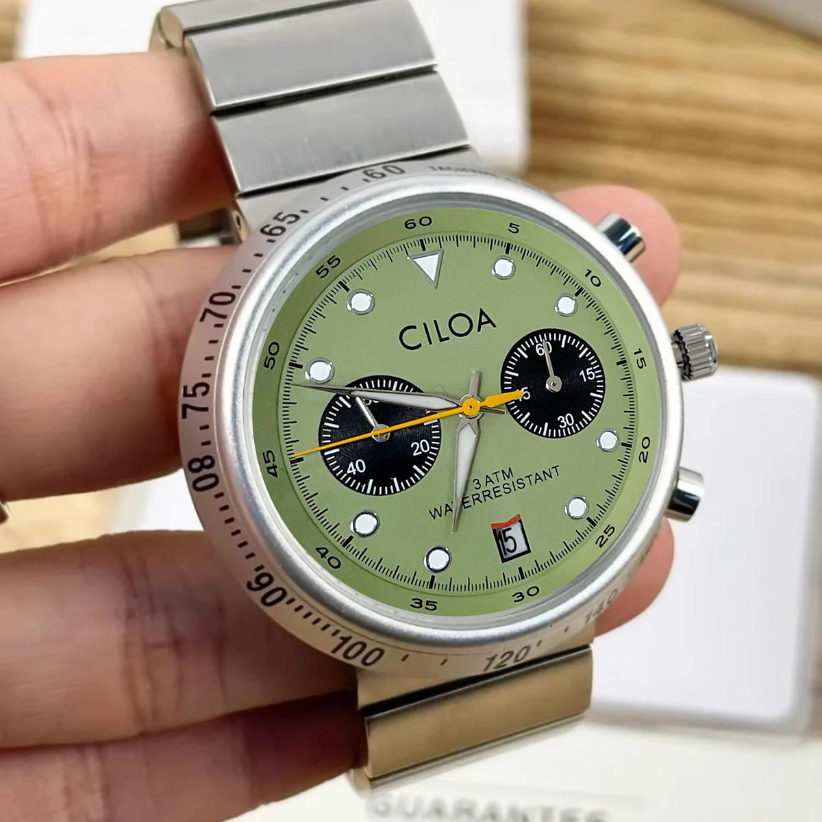 CILOA Large Dial Round Multifunction Quartz Watch, Green
