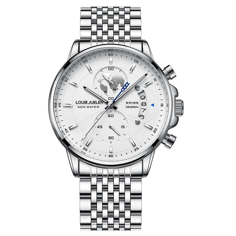 LOUIE JUELEN 576 silver case white dial stainless steel strap