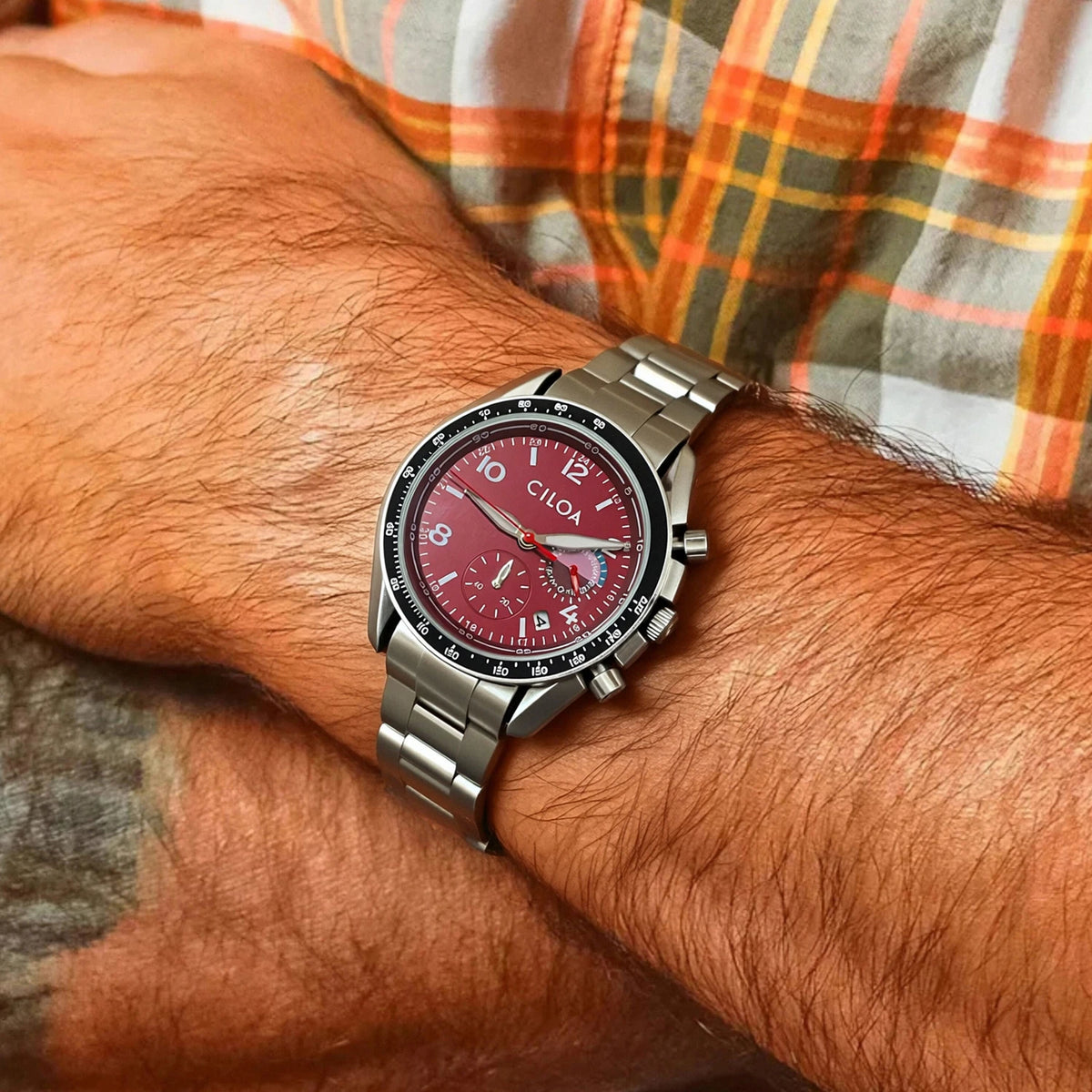 CILOA Red Casual Quartz Watch, Silvery Red