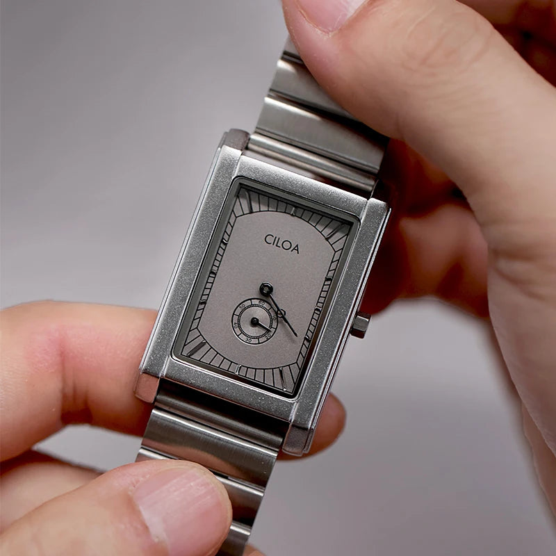 CILOA Gray Square Stainless Steel Quartz Watch, Grey Steel