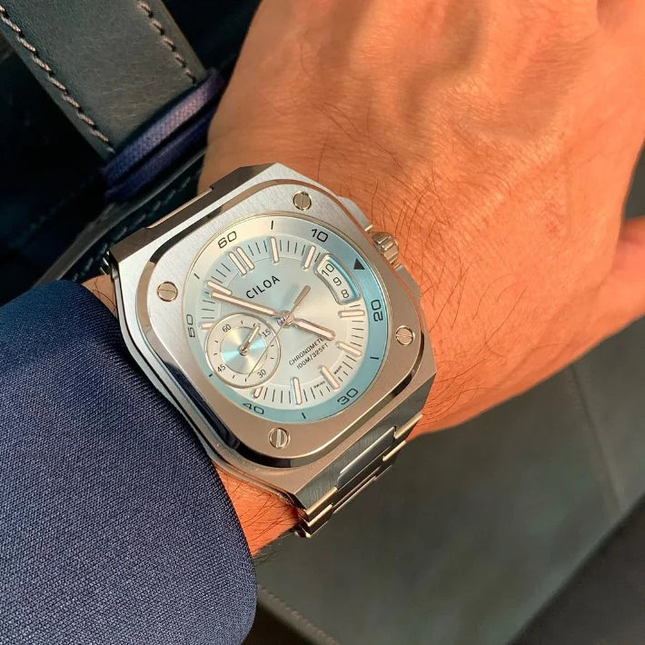 CILOA Square 37mm Blue Quartz Watch, Blue Steel Belt