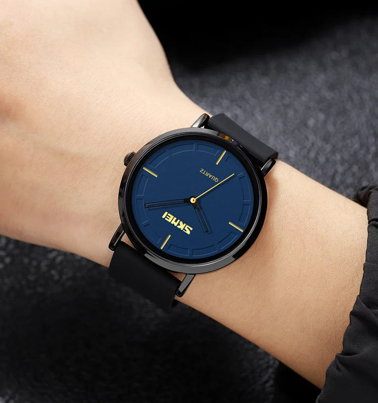 AWC Minimalist Slim Quartz , blue dial on wrist