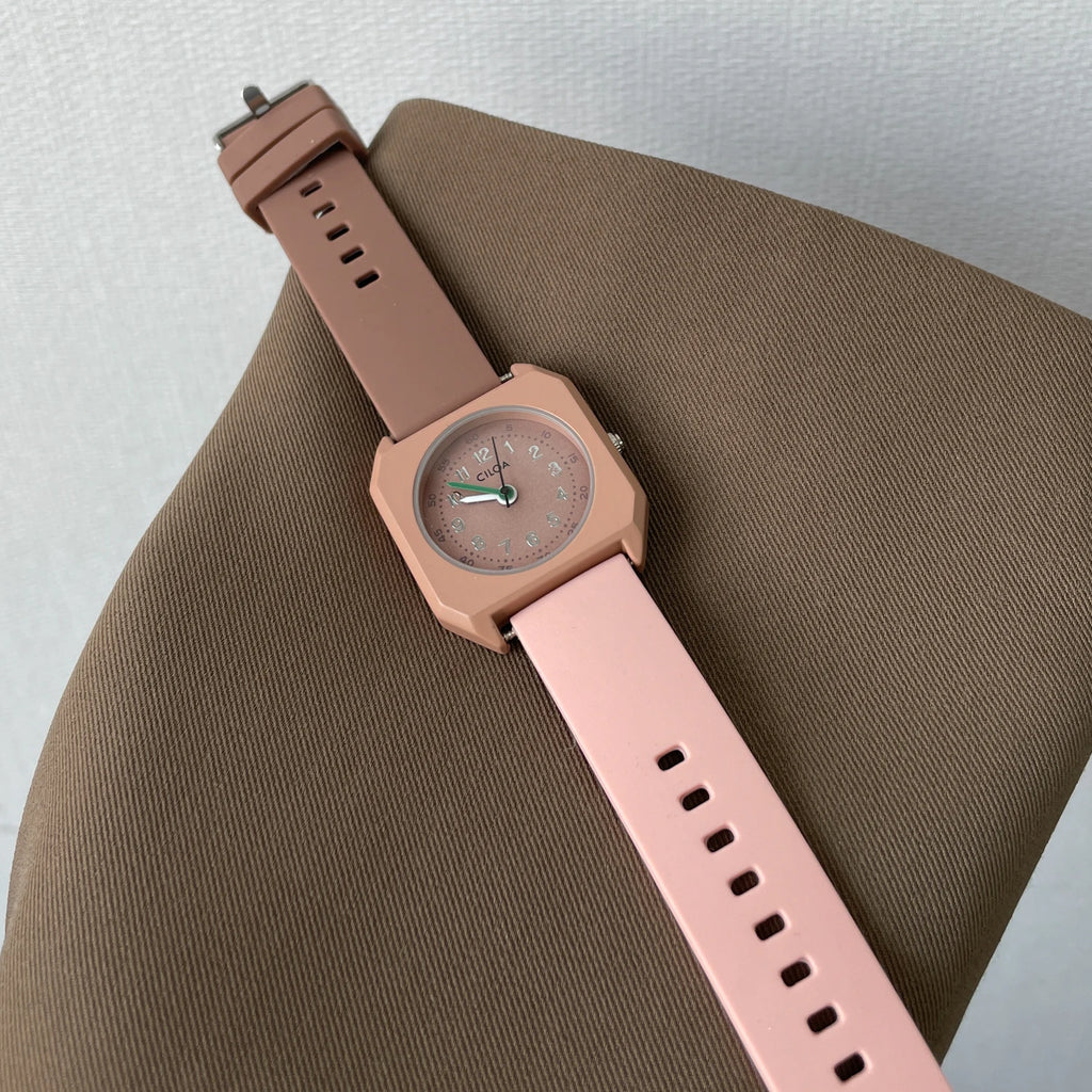 CILOA Children's Square Quartz Watch, Rubber Brown