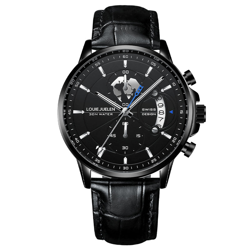 LOUIE JUELEN 576 all black leather strap