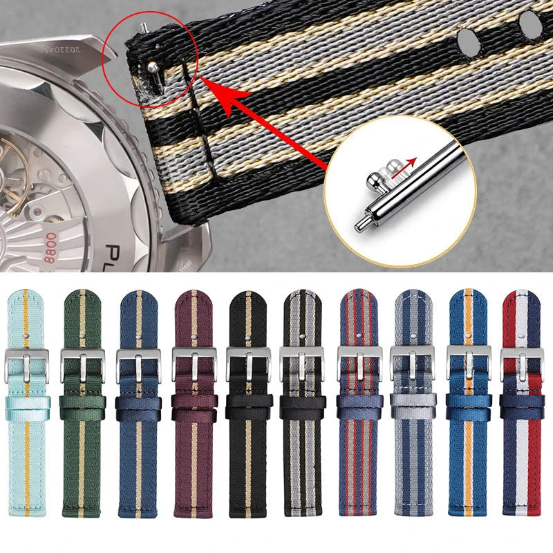 Quick-release spring bar detail and colour range