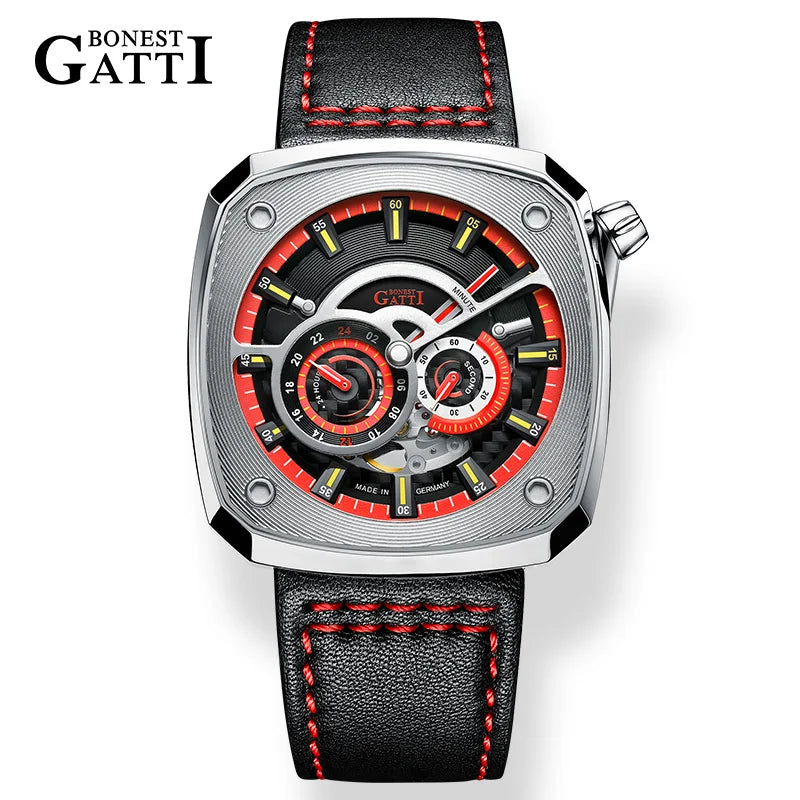 Bonest Gatti BG6601 skeleton automatic in red
