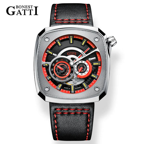 Bonest Gatti 45mm skeleton automatic watch in Red