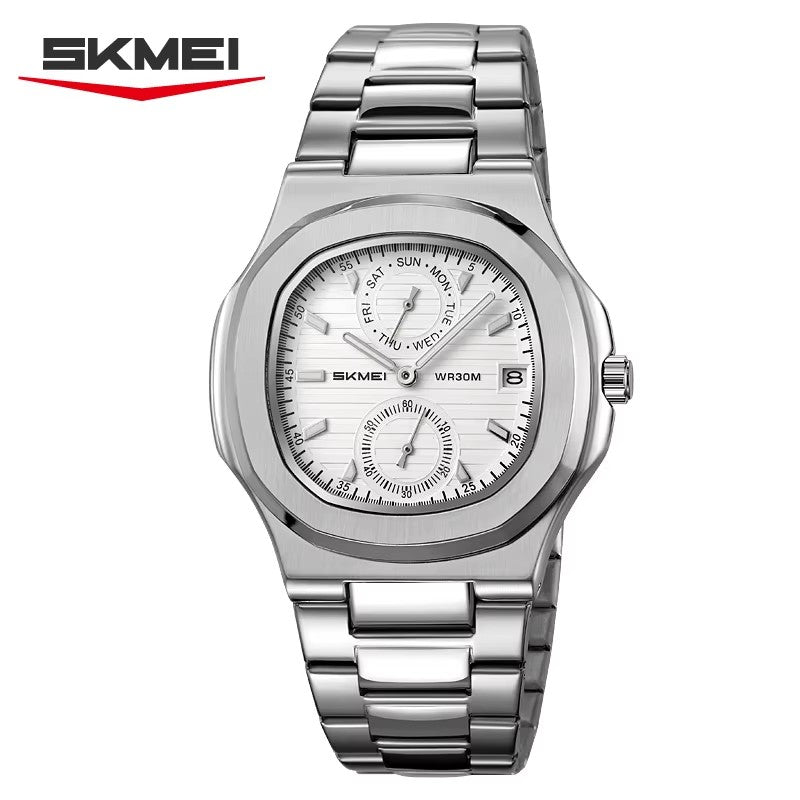 SKMEI 2423 silver case white dial chronograph