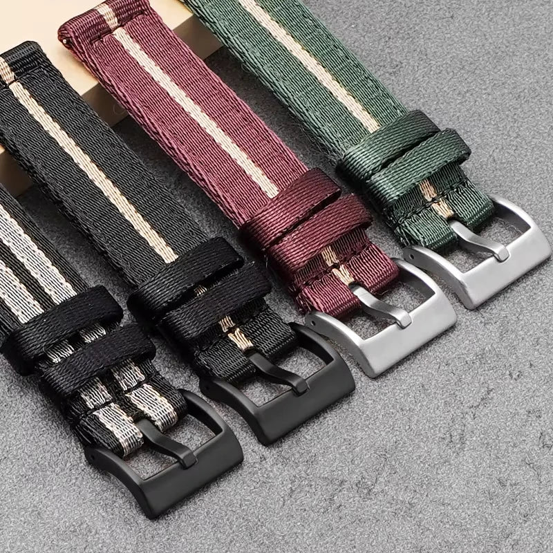 Striped nylon straps in darker colourways