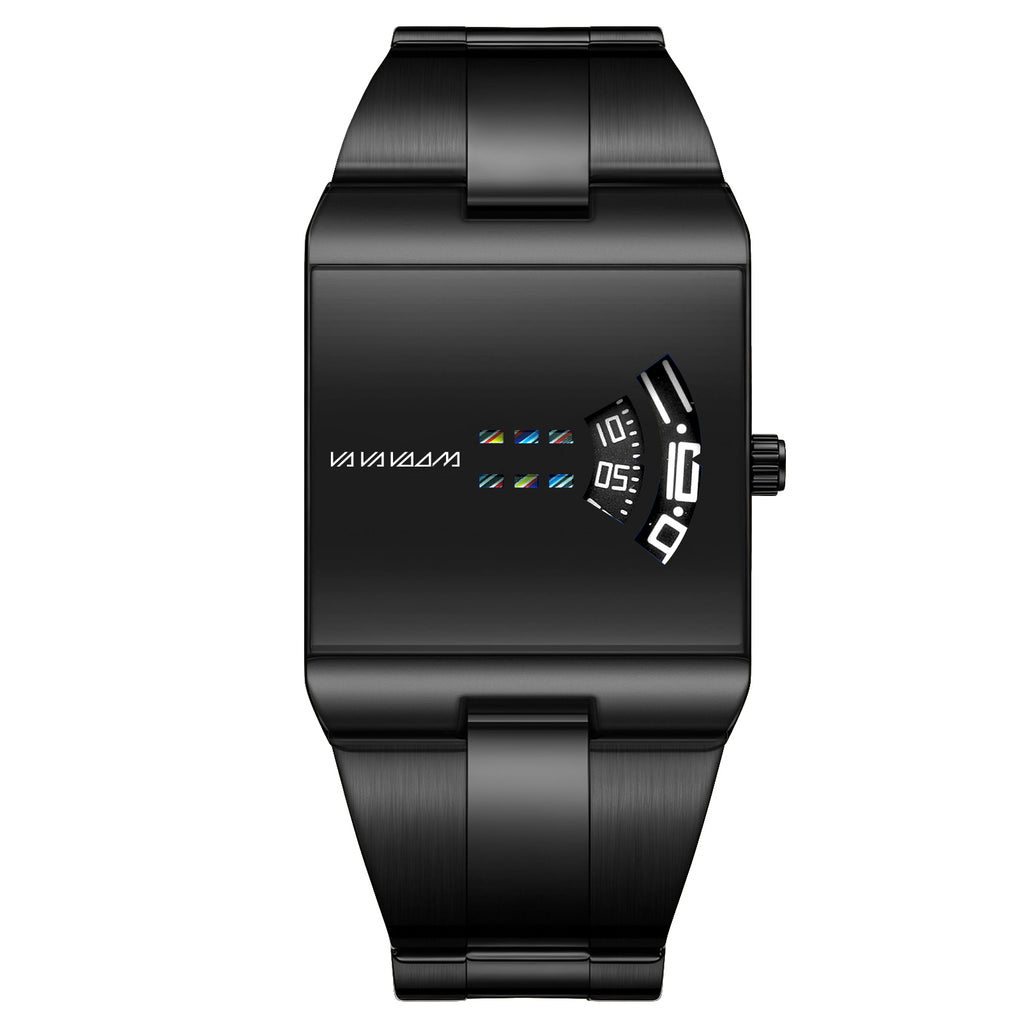 VA VA VOOM 2693 Rectangle watch in black, front view on white, close crop