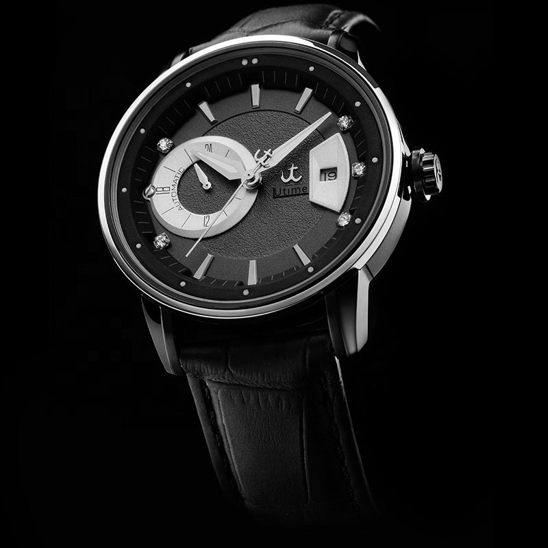 Utime Black automatic leather watch