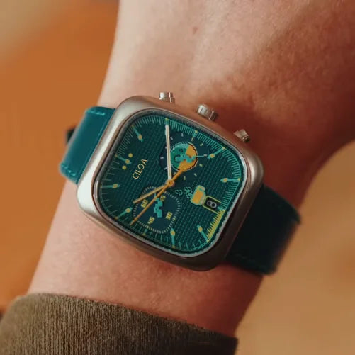 CILOA Retro Cushion Square Chronograph Watch, Green