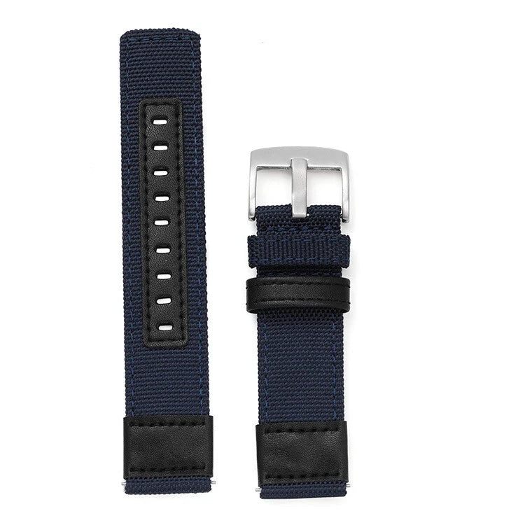 UPro sailcloth quick-release watch strap, black leather centre - Dark Blue, silver buckle