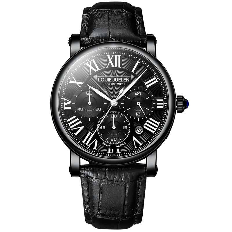 LOUIE JUELEN Roman-dial quartz watch, 40mm, front view product photo