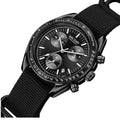 MEGIR 2247 quartz chronograph watch, black dial, black nylon strap
