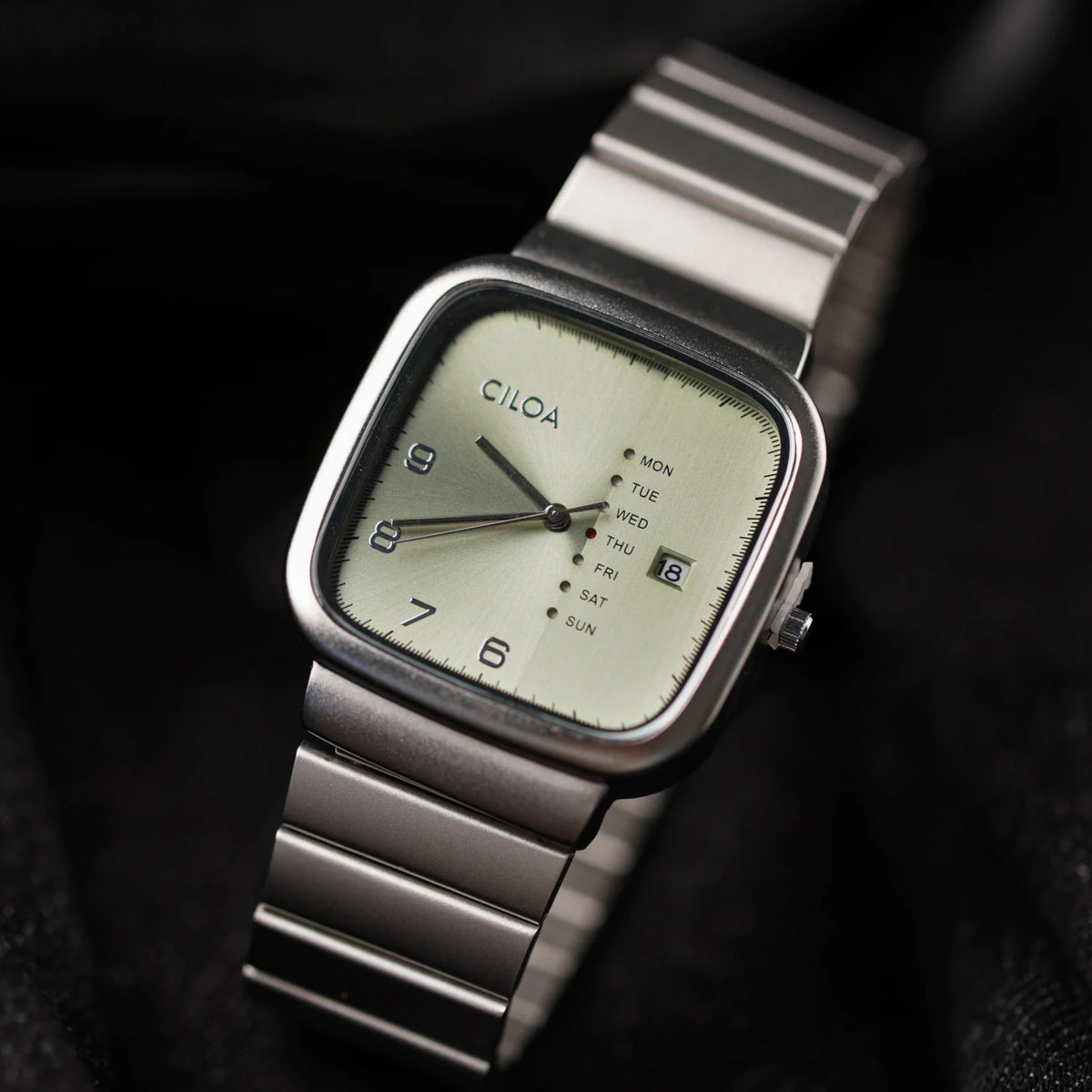 CILOA Square Silver Luxury Quartz Watch, Green