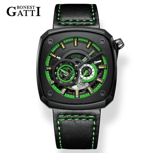 Bonest Gatti 45mm skeleton automatic watch in Green