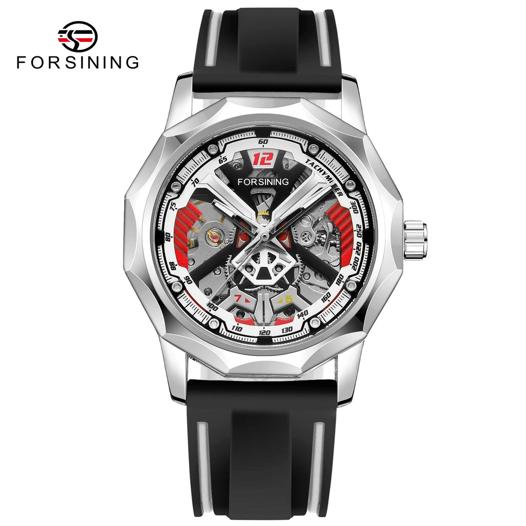 FORSINING H199M Black Silver hand-wound skeleton watch