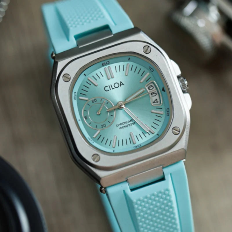 CILOA Square 37mm Blue Quartz Watch, Blue Silicone