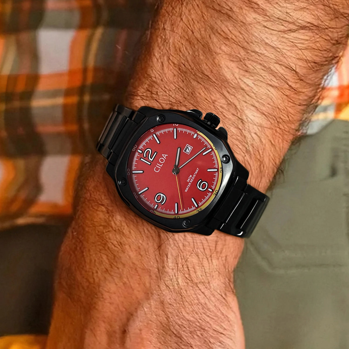 CILOA Round Calendar Quartz Watch, Red