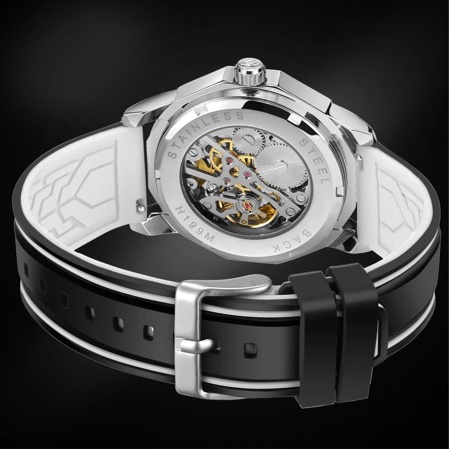 FORSINING H199M Black Silver case profile and crown