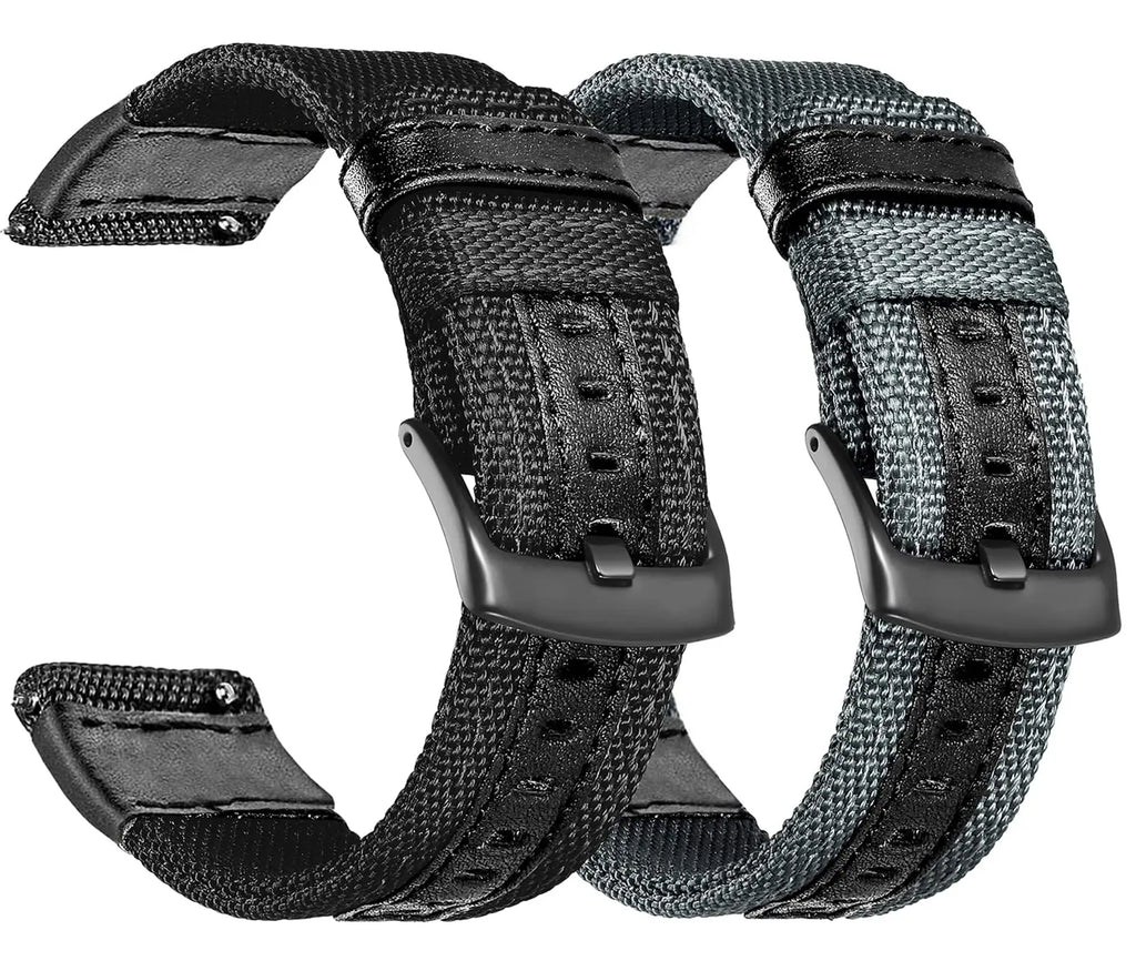 UPro sailcloth canvas nylon watch strap - black leather centre stripe, supplier gallery
