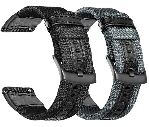 UPro sailcloth canvas nylon watch strap - black leather centre stripe, supplier gallery