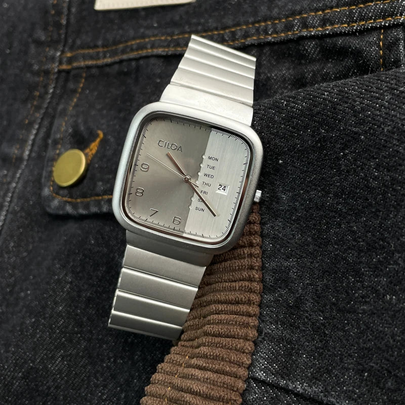 Square Silver Luxury analog quartz watch, supplier photo 5