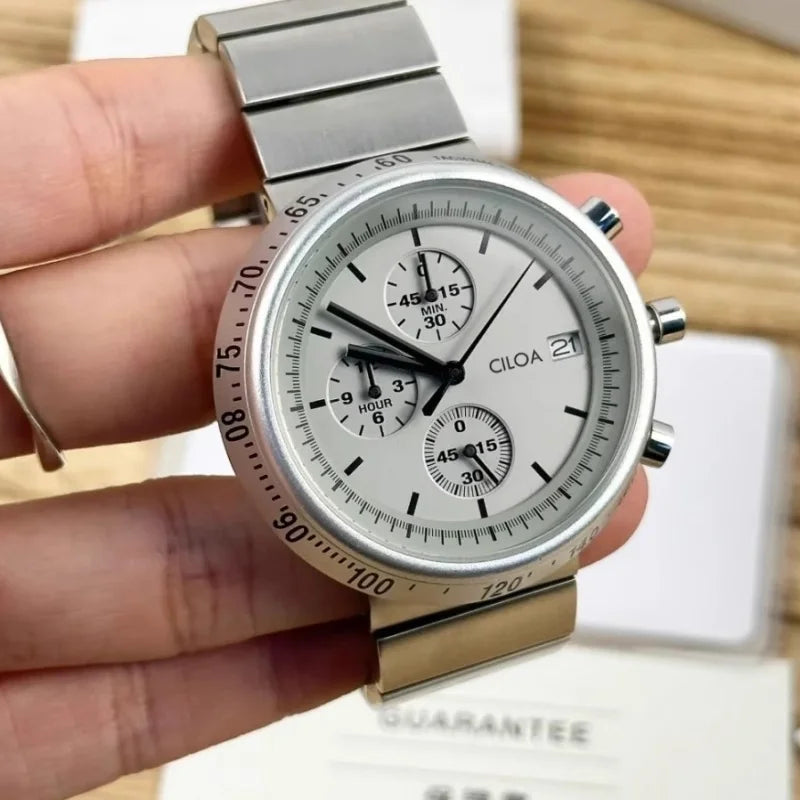 CILOA Large Dial Round Multifunction Quartz Watch, Silvery