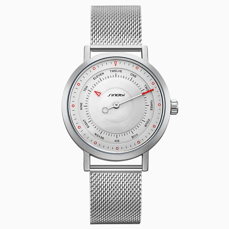 SINOBI S9809G white dial silver mesh one-hand quartz watch product view