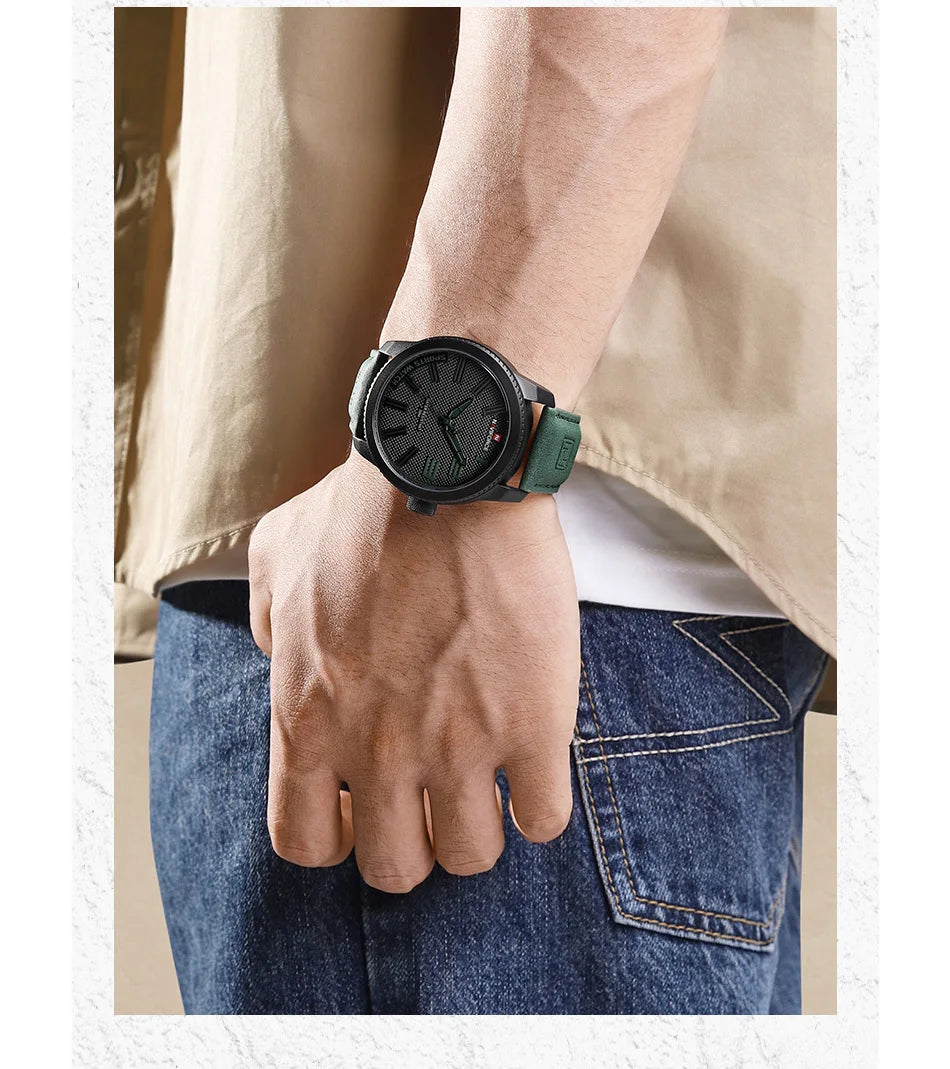 NAVIFORCE 9202 week and date quartz watch caseback and strap detail
