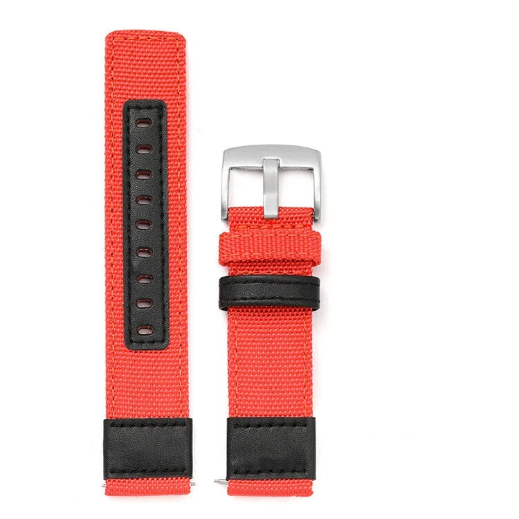 UPro sailcloth quick-release watch strap, black leather centre - Orange, silver buckle