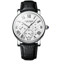 LOUIE JUELEN silver case white dial black leather band