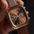 CILOA Retro Cushion Square Chronograph Watch, Brown