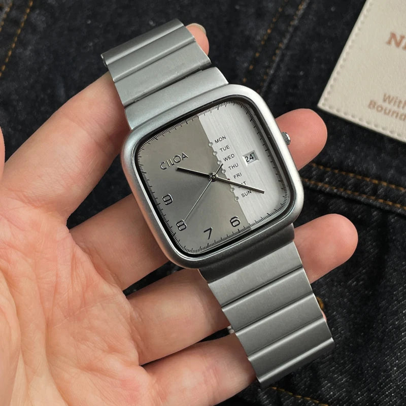 CILOA Square Silver Luxury Quartz Watch, Silvery