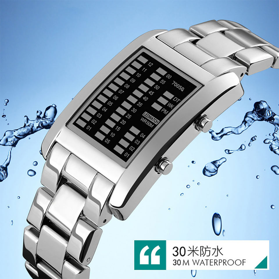 AWC Binary Matrix LED Digital Watch - Silver - 30M waterproof