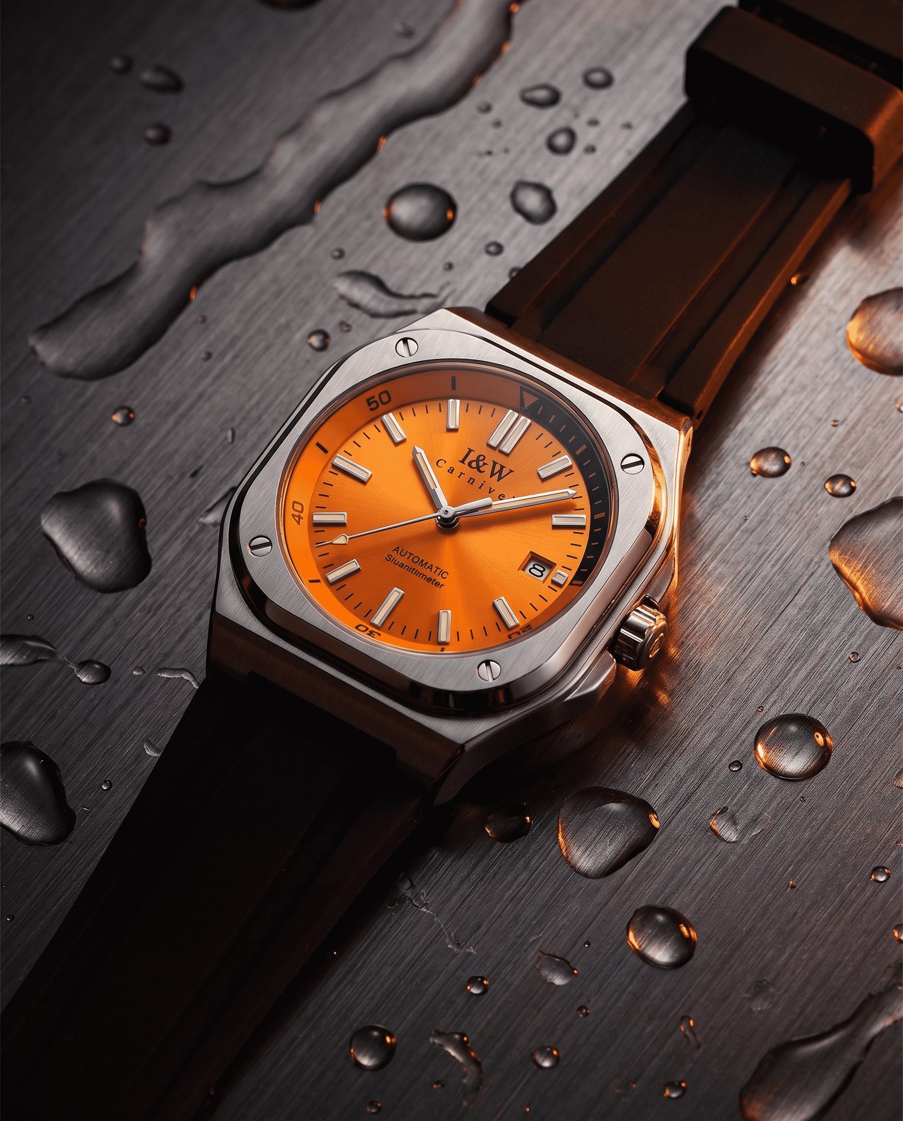 Carnival Square Automatic — orange on wrist